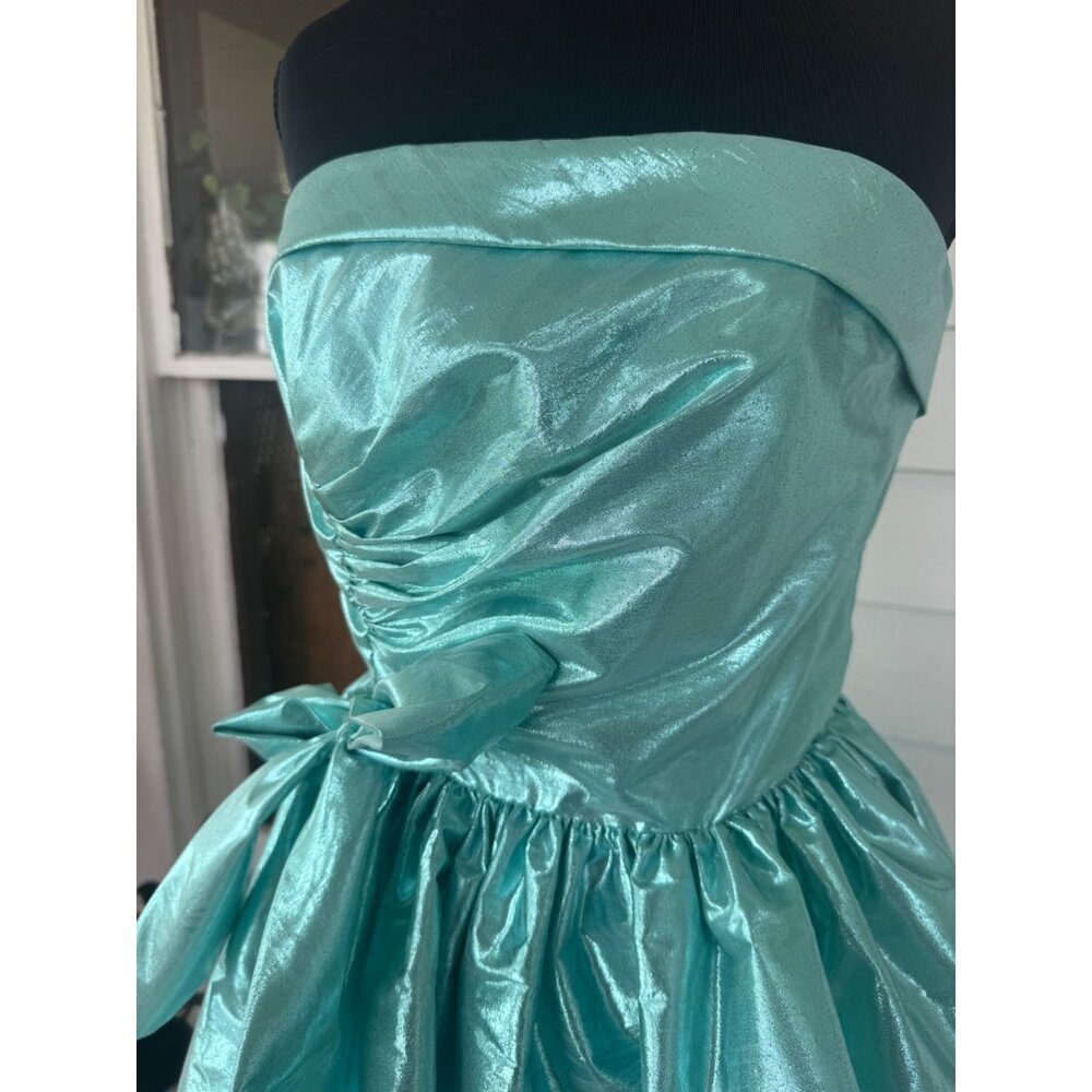 Vintage 80's Aqua Green Lame' Ball /Prom Gown Bustled Bow TD4 Eletra size 11/12 - Picture 3 of 16